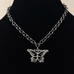 Hand Crafted Gun Metal Butterfly Pendant Necklace
